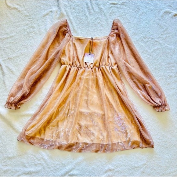 Anthropologie Dresses & Skirts - NWT Small Wisteria Lane for Anthropologie Gold Glitter Shimmer Babydoll Dress